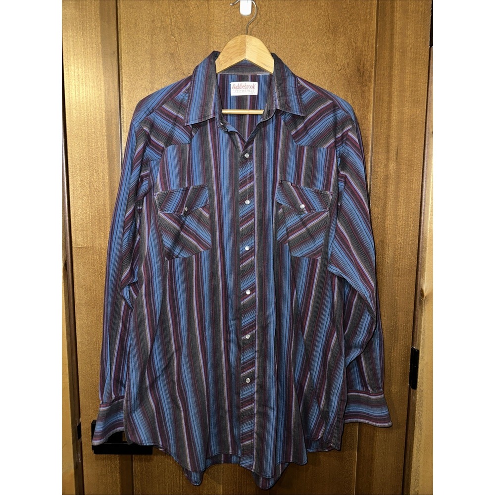 Saddlebrook Vintage Westernwear Shirt Men XLT Pearl Snap Striped Cowboy XLT